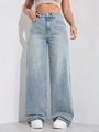 Light blue wash high waist wide leg denim jeans with a straight fit and vintage look - XS / Bottoms / Vintage Medium Light Blue