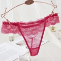 Elegant rose red lace thong featuring floral mesh patterns and delicate ruffled edges - One Size / Rose Red Full Lace Scalloped Edge Style(NK2029-Rose Red)