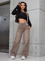 High waist wide leg jeans in vintage brown wash denim for a retro streetwear look - XS / Bottoms / Light Brown