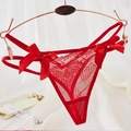 String élégant en dentelle rouge pour femmes avec lanières creuses et nœuds en satin - Décoration En Forme De Nœud (nk1828) / Rouge