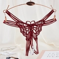 Tanga en dentelle rouge foncé avec motif papillon, détails perlés et strass brillants - String Ajouré Papillon (NK1932) / Bordeaux