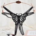 String sexy en dentelle noire avec découpe papillon et détails de perles blanches - String Ajouré Papillon (NK1932) / Noir