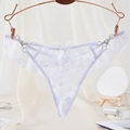 String en dentelle blanche avec motifs floraux, détails de perles et petit nœud doux - Style avec Nœud et Perle (NK1794) / Blanc