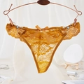 String en dentelle jaune gingembre avec nœud et anneaux métalliques perlés décoratifs - Style avec Nœud et Perle (NK1794) / Jaune
