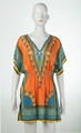 Abito etnico Dashiki arancione con stampa, vita elastica e scollo a V estivo - S / Giallo
