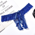 String en dentelle bleu foncé avec nœuds en satin et perles sur livre de photos - Style avec Nœud et Perle (NK1756) / Bleu