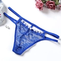 String en dentelle bleu foncé pour femme avec perles et strass sur les bandes de taille - Style Dentelle Perle (NK1799-1) / Bleu