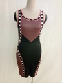 Robe moulante élégante sans manches avec motif en V rose géométrique et pois blancs - S / Multicolore (Brun)