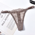 Tanga sexy en dentelle marron foncé avec anneaux métalliques et strass, style élégant - Style Dentelle Strass (NK1800) / Marron