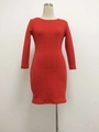 Slim fit red long sleeve knit dress with textured chevron pattern on a mannequin - S / Red