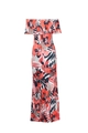 Abito lungo floreale a spalle scoperte con scollo a balze e stampa tropicale vivace - S / Colori Misti