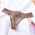 String en dentelle marron café avec broderie papillon et détails en strass - String en Dentelle Papillon (NK1803) / Marron