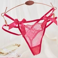 Tanga en dentelle rouge rose élégant pour femmes avec fleurs et nœuds en satin - Style avec Décoration Nœud (NK1828) / Rose rouge