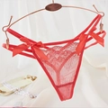 String sexy en dentelle rouge avec motifs floraux et nœuds en satin sur les côtés - Style avec Décoration Nœud (NK1828) / Orange