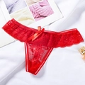 Tanga sexy en dentelle rouge pour femme avec nœud en satin et maille légère - Style Dentelle Nœud (NK1788) / Rouge