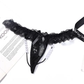 String sexy en dentelle noire pour femmes avec perles élégantes et nœud satiné - Style avec Perles (NK1789) / Noir