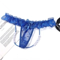 String en dentelle bleu foncé avec perles blanches et nœud en satin pour femme - Style avec Perles (NK1789) / Bleu