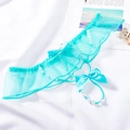 String sexy en dentelle vert d'eau avec maille transparente et détails de perles - Style Résille à Perles (NK1870) / Bleu Aqua