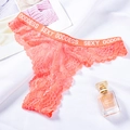 Tanga en dentelle orange pêche avec lettrage Goddess Sexy sur la taille élastique - Style Dentelle à Lettres (NK1973) / Orange