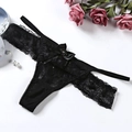 Tanga élégant en dentelle noire pour femmes avec nœud en satin et maille transparente - Style Dentelle Nœud (NK1786) / Noir