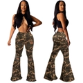 Jeans svasati mimetici sexy da donna con strappi alle ginocchia e top a fascia - S / Camouflage