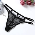 String sexy en dentelle noire avec broderie florale et décoration en perles à la taille - Style Dentelle Perle (NK1799-1) / Noir