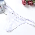 String élégant en dentelle florale blanche avec perles, strass et doubles lanières - Style Dentelle Perle (NK1799-1) / Blanc