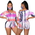Women's vibrant tie-dye two-piece loungewear set with V-neck top and drawstring shorts - S / Top And Bottom / Light Purple Tie-dye