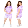 Completo casual da donna in due pezzi tie-dye viola e bianco con t-shirt e pantaloncini - S / Viola