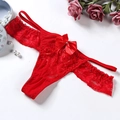 String sexy en dentelle rouge pour femme avec grand nœud en satin et détail diamant bleu - Style Dentelle Nœud (NK1786) / Rouge