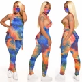 Three-piece women's tie-dye set showing side-tie vest and joggers from multiple angles - S / Light Blue