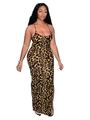 Detailed view of the side slit and vibrant leopard print on this bodycon summer dress - Yellow