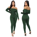 Tuta sexy con spalle scoperte e maniche lunghe da donna in verde scuro con dettagli stringati - 3XL / Verde