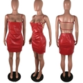 Three views of a red glossy bodycon mini dress featuring thin straps and backless design - S / Tops / Red