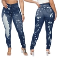 Dettaglio dei jeans skinny a vita alta con motivi tie-dye spruzzati blu e bianchi - S / Blu scuro