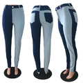 Vistas detalladas de vaqueros skinny de cintura alta con diseño de patchwork azul - S / Azul claro
