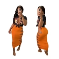 Women's black knotted crop top with orange cutout maxi skirt set in mirror selfie view - S / Bottoms / Orange