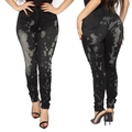Vista frontale e posteriore dei jeans neri slim fit con effetto schizzi di candeggina - S / Nero