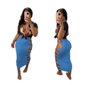 Dettaglio gonna midi blu a vita alta con nodi laterali cut-out e vestibilità slim-fit - S / Stile Blu Chiaro (Top e Gonna)