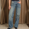 Damen Vintage Weit geschnittene Jeans in hellblau mit hoher Taille und Used-Effekt Look - S / Seeblau