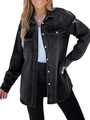 Oversized black-grey washed denim jacket for women with chest flap pockets and buttons - S / Black and Gray