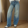 Vintage Damen-Jeans mit weitem Bein in Hellblau mit hoher Taille und Denim-Struktur - S / Hellblau