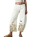 Pantalones blancos de talle alto y pierna ancha con estampados de flores y mariposas - S