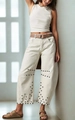 Damenhose mit hoher Taille und weitem Bein in Cremeweiß mit schwarzen Polka-Dots - 3XL / Gepunktet (White Diamond)
