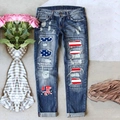 Jeans dritti effetto consumato con inserti a stelle e strisce in stile americano - S / Blu
