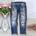 Dunkelblaue Washed-Jeans im Distressed-Look mit US-Flaggen-Patches und Street-Style - S / Dunkelblau