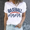 Damen Baumwoll T-Shirt in Weiß mit BASEBALL mama Print und klassischem Rundhalsausschnitt - S / Baseball Mama Druck