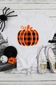 Wit katoenen Halloween T-shirt met oranje geruite pompoenprint en ronde halslijn - 3XL / Wit