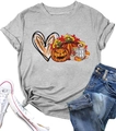 Camiseta de Halloween para mujer con gráficos de calabaza y hojas de arce en gris - S / Gris