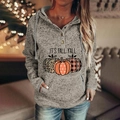 Sudadera gris de mujer con estampado de calabazas It's Fall Y'all y botones decorativos - 3XL / Blanco Roto